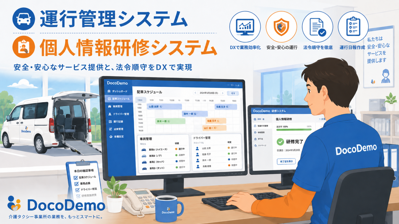 運行管理システムと個人情報研修システムで法令順守をDXで実現